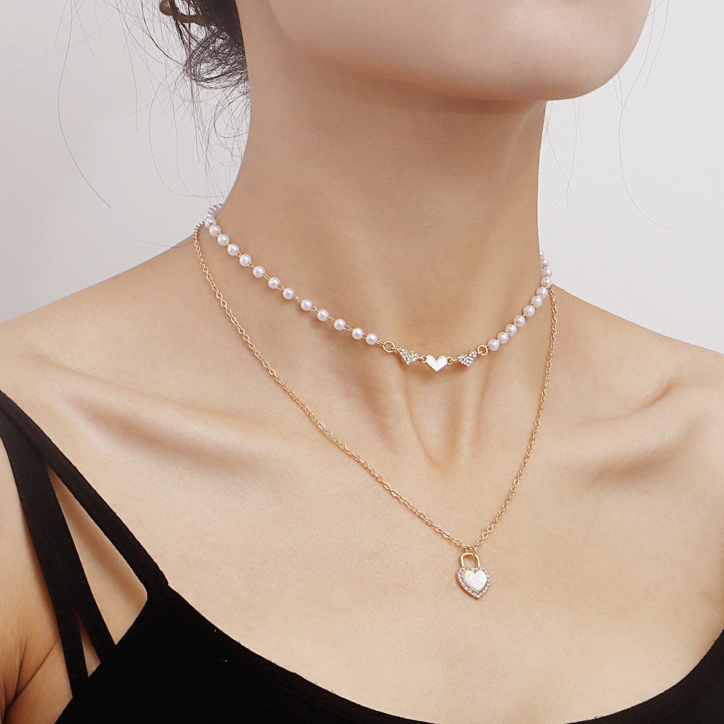 Jewelry Ladies Sweet Love Imitation Pearl Clavicle Chain Versatile Fashion Simple Personality Necklace