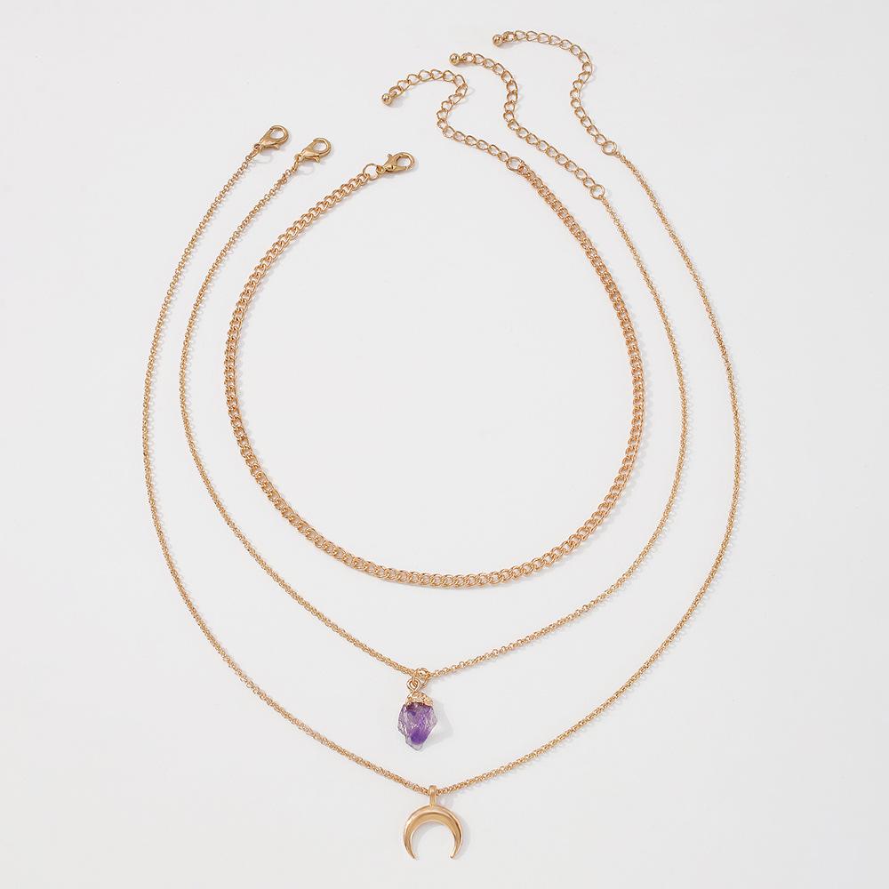 N9744 Jewelry Simple Multi-layer Chain Stacked Necklace Female Resin Crescent Element Temperament Necklace