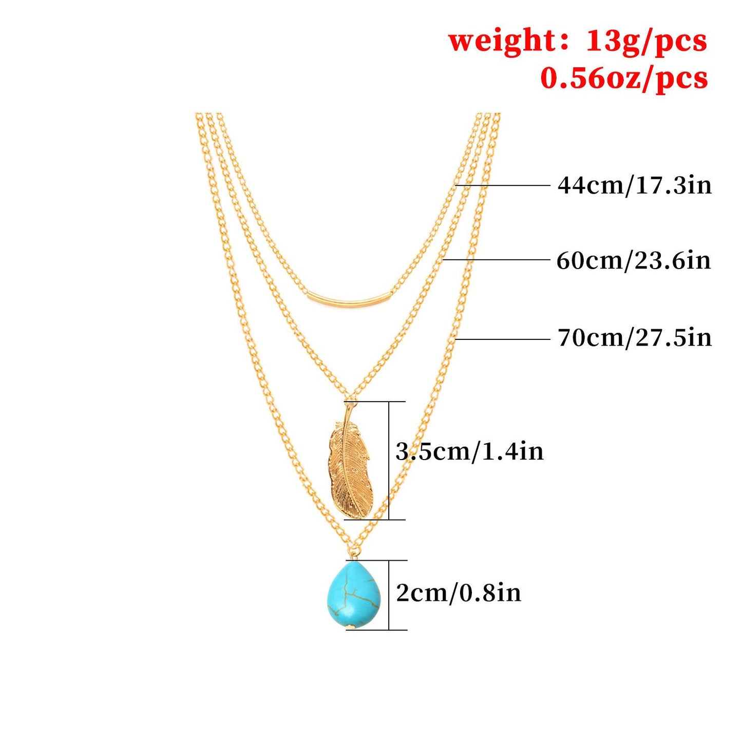 Necklace Lasso Turquoise Bead Big Leaf All-Match Ladies Multilayer Necklace