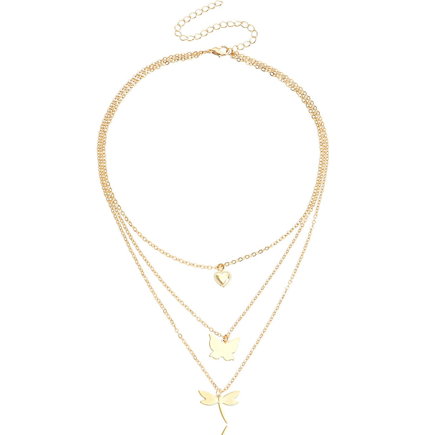 Fashion Jewelry Temperament Butterfly Dragonfly Combination Multilayer Necklace Niche Design Love Pendant Clavicle Chain Female