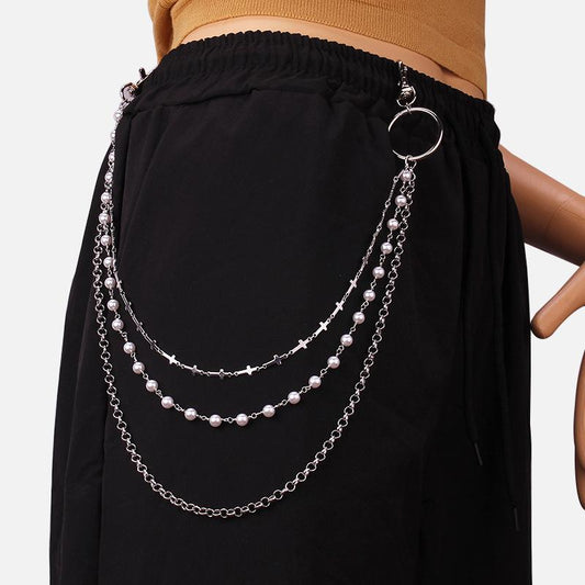 Jewelry fashion personality cross chain ins versatile multi-layer pearl retro waist chain