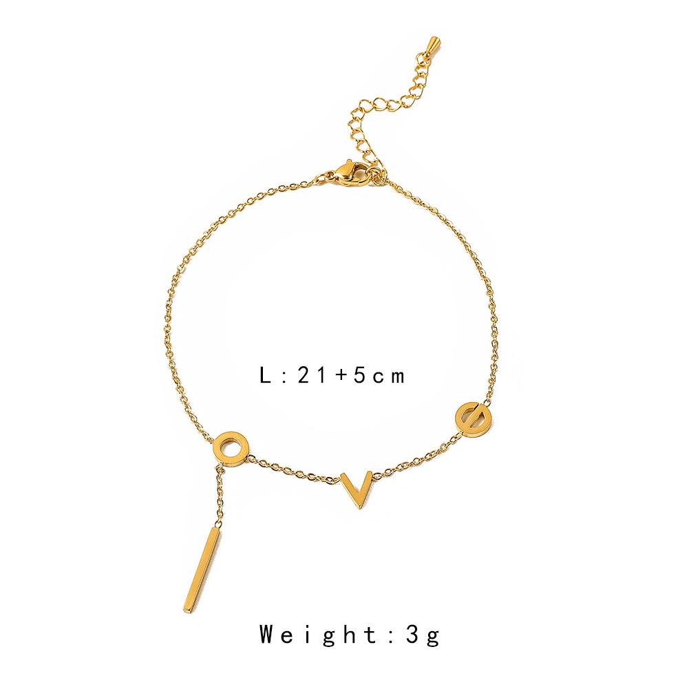 Stainless steel gold-plated LOVE letter anklet fashion titanium steel simple English tag couple bracelet