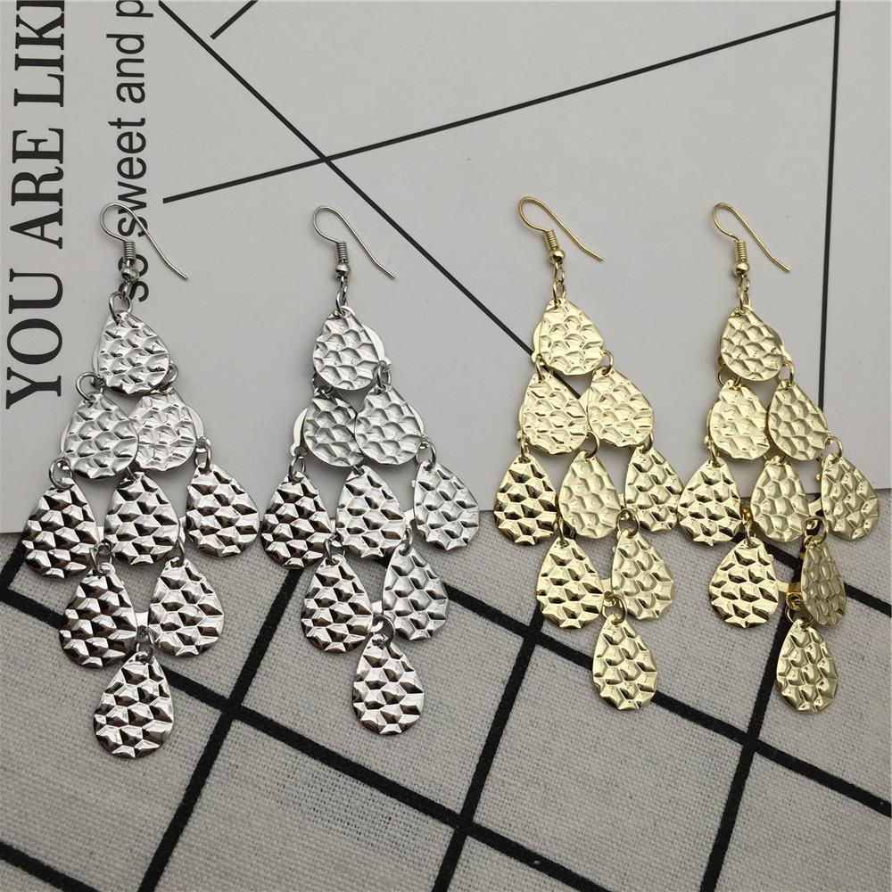 Pitting drop metal multi-layered earrings long earrings