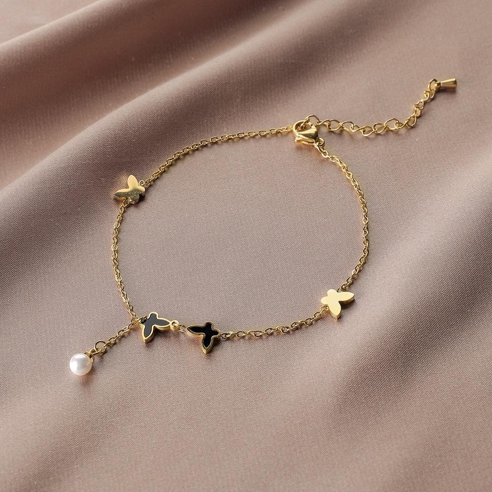 Simple Stainless Steel Temperament Butterfly Pearl Bracelet