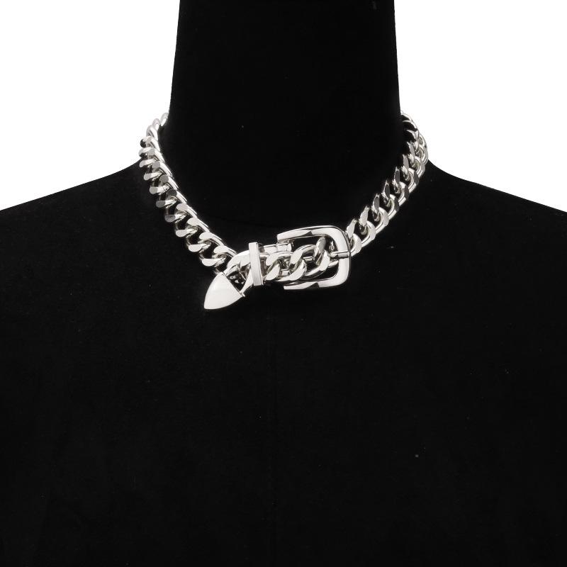 Jewelry Personality Thick Chain Belt Buckle Clavicle Necklace Hip Hop Trend Metal Geometric Necklace