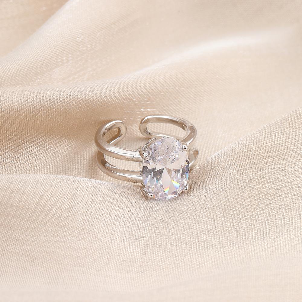 eaby oval large zircon copper micro-inlaid open ring exaggerated creative design versatile style ladies ring