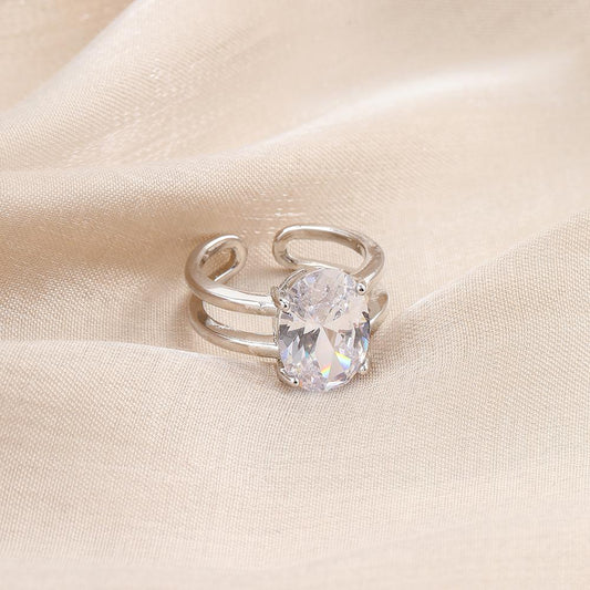 eaby oval large zircon copper micro-inlaid open ring exaggerated creative design versatile style ladies ring
