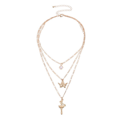 Jewelry fashion angel wings ballet girl personality necklace female retro temperament popular