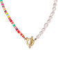 Bohemian colored soft pottery necklace natural pearl clavicle chain national personality color contrast collar