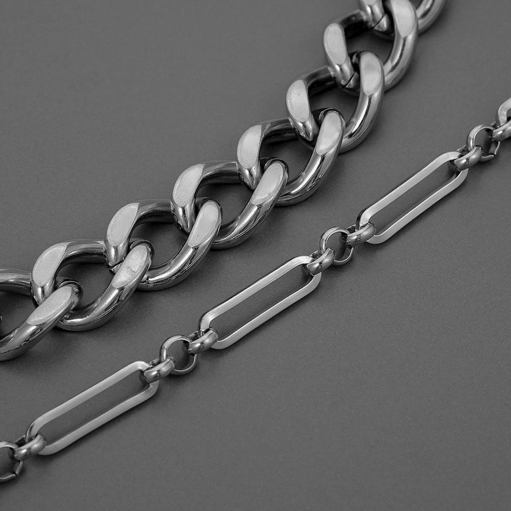 Hip Hop Rock Stainless Steel Double Thick Chain Necklace Titanium Steel Geometric Cuban Chain Exaggerated Domineering Necklace Men