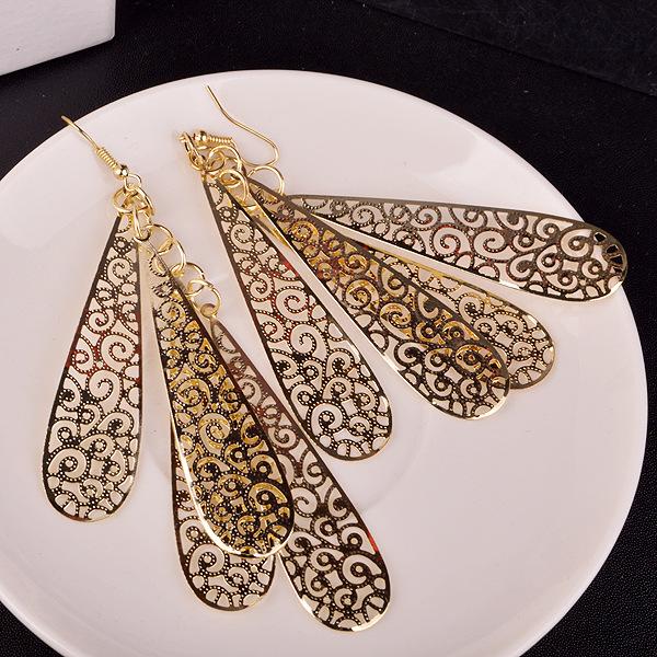 Retro multi-layered hollow water drop long earrings Indian Baroque women's earrings