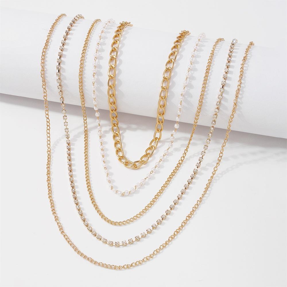N8852 Jewelry Imitation Pearl Claw Chain Geometric Simple Necklace Retro Stacked Metal Necklace