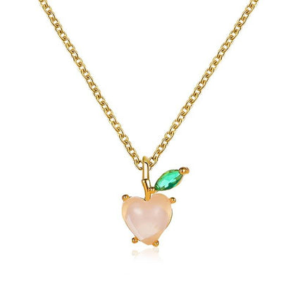 Small Fresh and Cute Peach Fruit Necklace Simple and Sweet Peach Pendant Clavicle Chain Vitality Girls Accessories