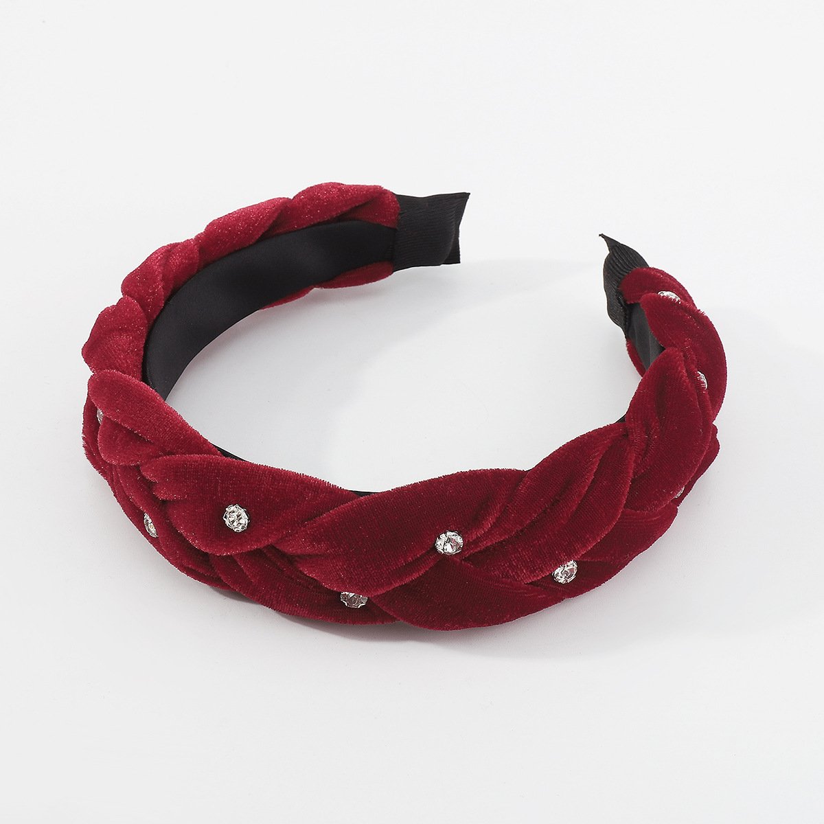F5247 Small fragrant velvet cloth rhinestone hair hoop female niche twist braid sweet elegant retro geometric head hoop