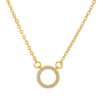 Ins micro-inlaid zircon geometric ring necklace female fashion temperament niche design simple circle clavicle chain