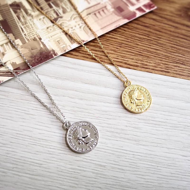 Jewelry Necklace Retro Gold Coin Pendant Fashion Hipster Cold Coins Ins Goddess of Luck