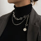 Jewelry fashion trend hip-hop ins multi-layered wearing round card pendant personalized splicing necklace