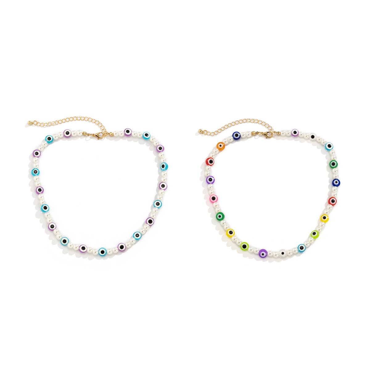 Jewelry personality eyes mix and match color single-layer necklace creative geometric imitation pearl necklace female