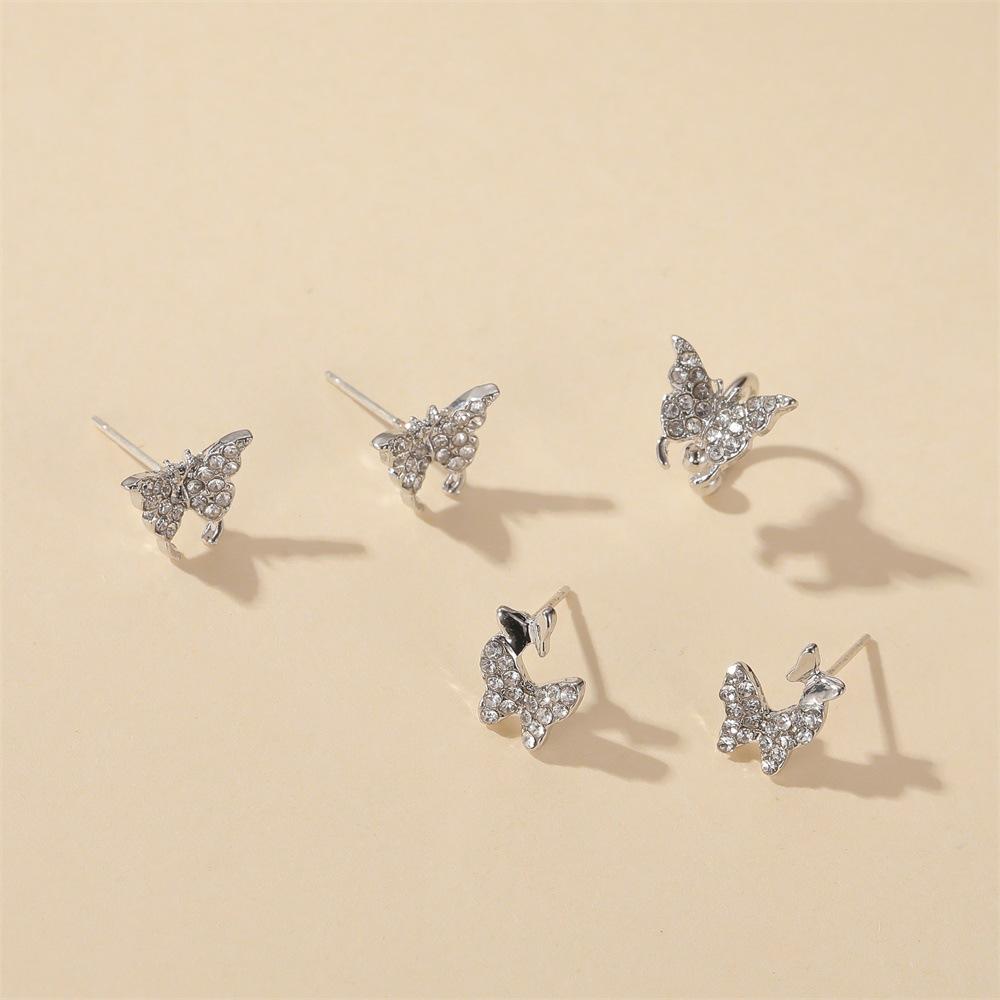 Classic Earrings Temperament Two Butterflies Sweet Light Luxury Earrings Versatile Simple Rhinestone Earrings Butterfly Earrings