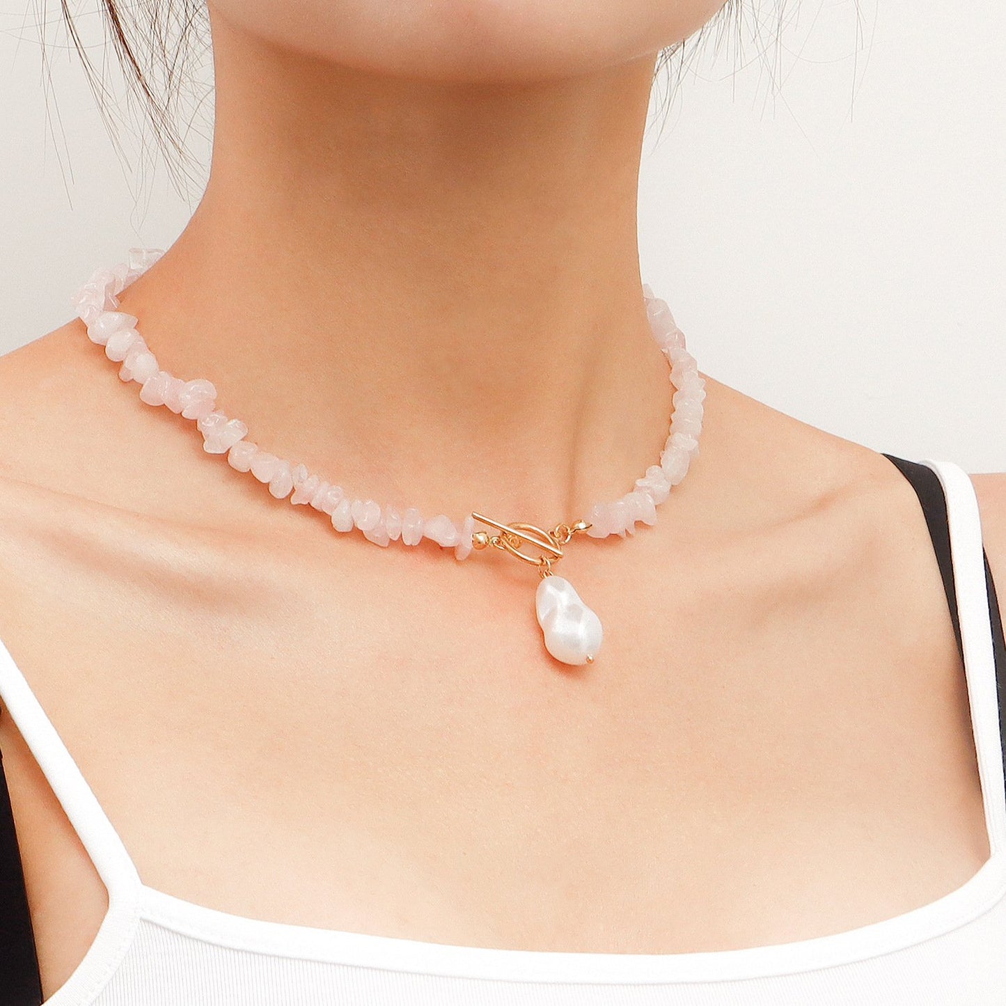 Jewelry Irregular Natural Pink Gravel Shaped Big Pearl Necklace Female Handwoven Choker