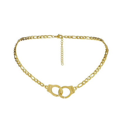 Jewelry ins cold personality hip-hop handcuffs collarbone necklace fashion titanium steel choker necklace