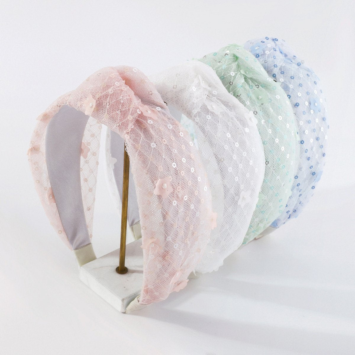 F418 Internet celebrity fashion hair hoop women's net gauze sequins knotted head hoop Mori girl age-reducing flower hair accessories