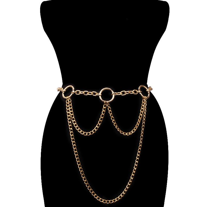 Jewelry personality geometric metal large ring stitching waist chain sexy ins all-match body chain female