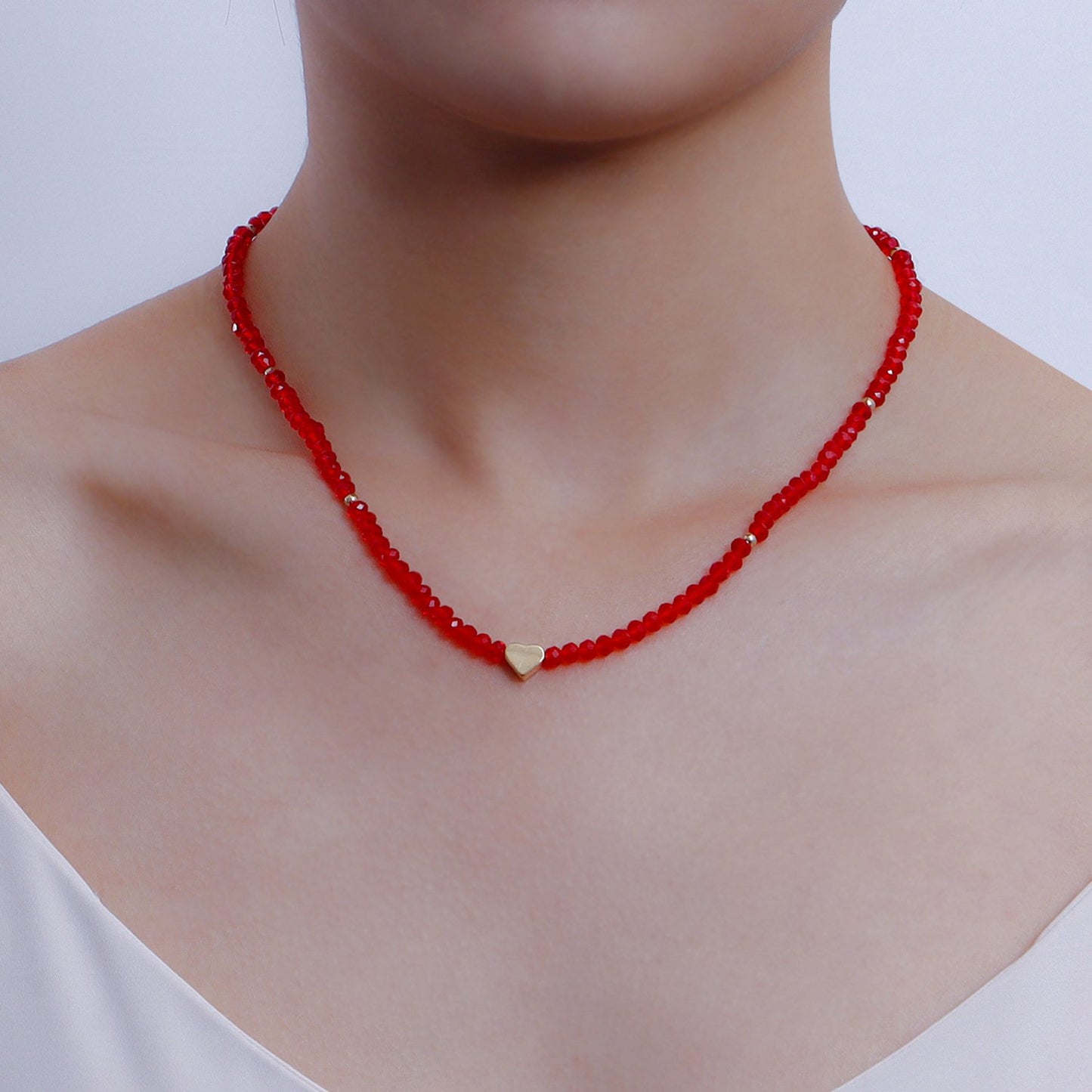 Jewelry ins color crystal love necklace necklace simple women's hip-hop heart-shaped necklace hot girl