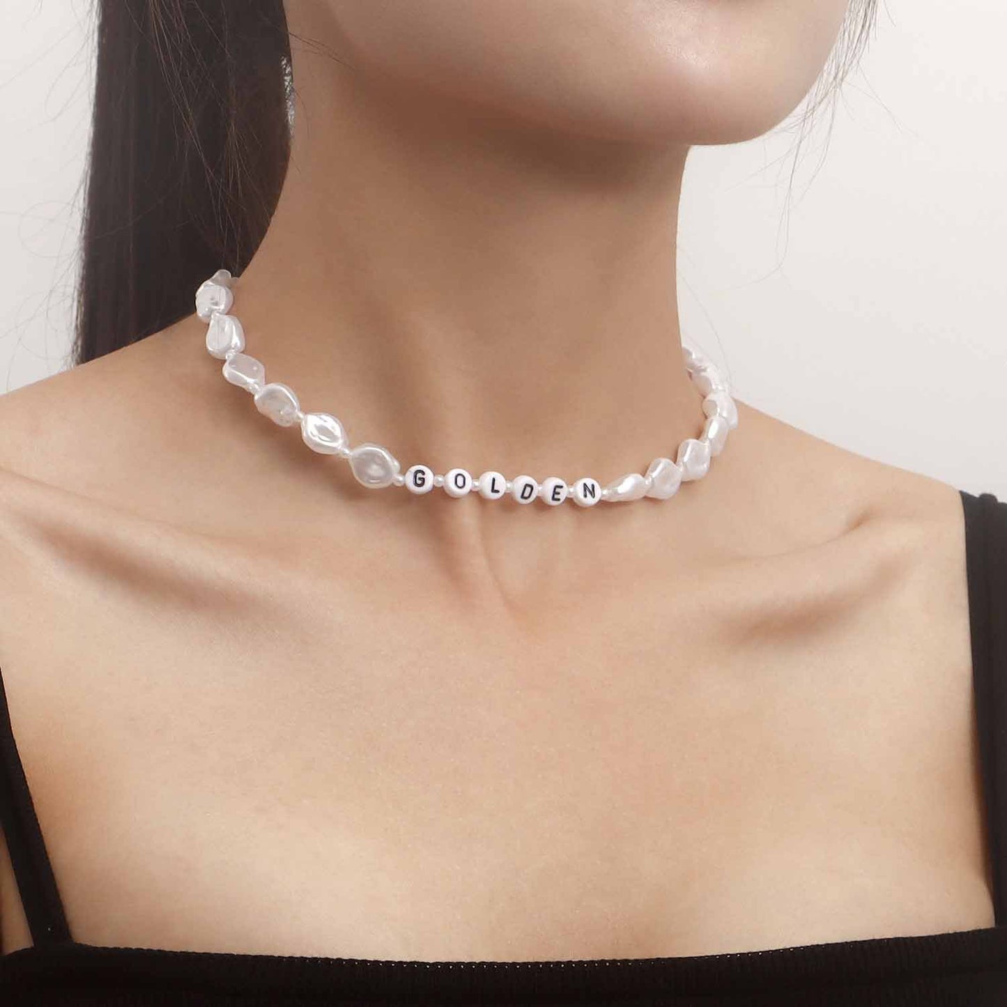 Jewelry GOLDEN letter irregular flat acrylic pearl necklace summer ins necklace y2k
