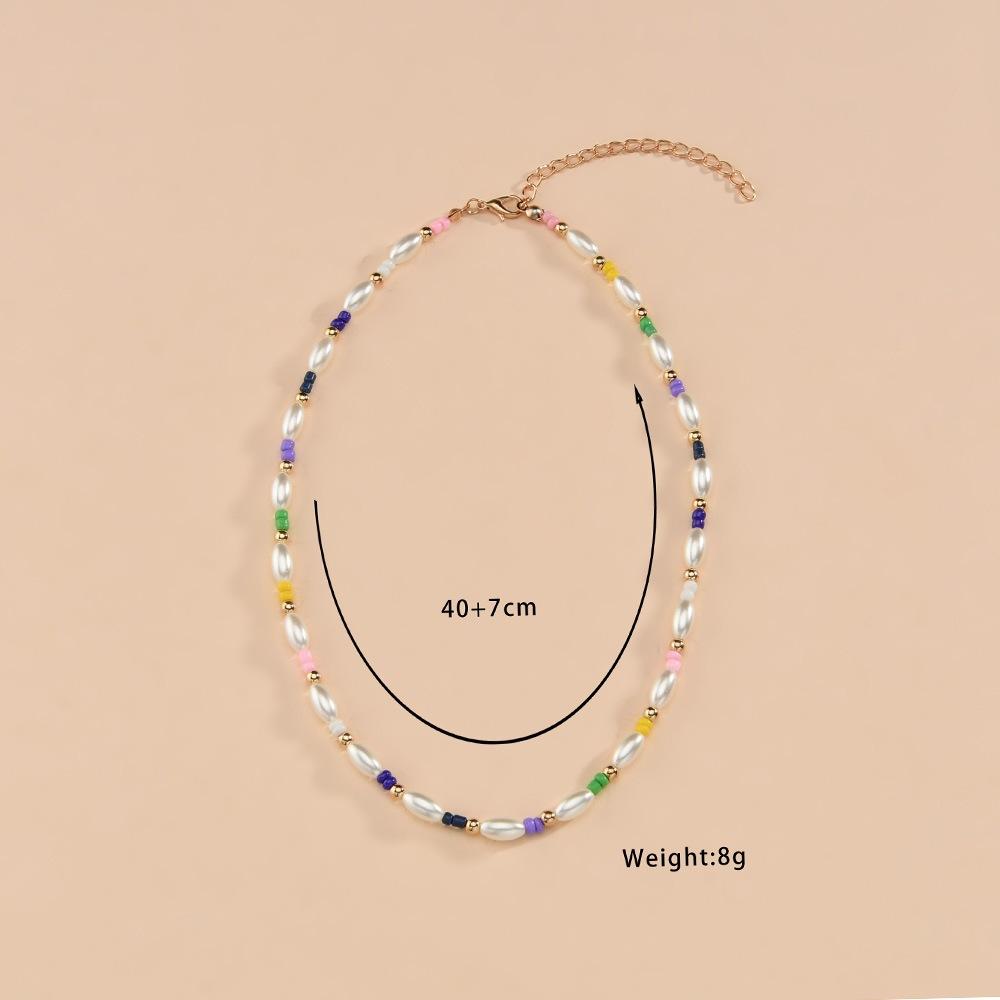 Bohemian Ethnic Color Rice Bead Necklace Fashion Rice Grain Imitation Pearl Necklace Accessories