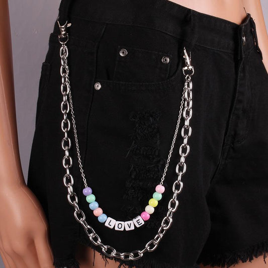 Ins trendy street retro double-layer acrylic letter pants chain hip-hop pants waist chain hanging chain belt accessories