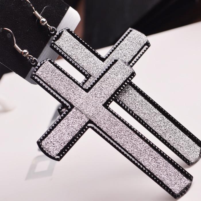 Long retro simple cross frosted earrings exaggerated night direct supply