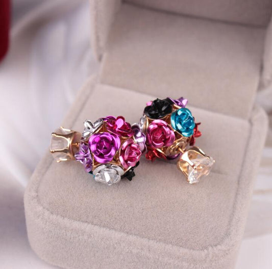 Fashion rose double-sided zircon earrings popular flower double-sided wearable earrings jewelry