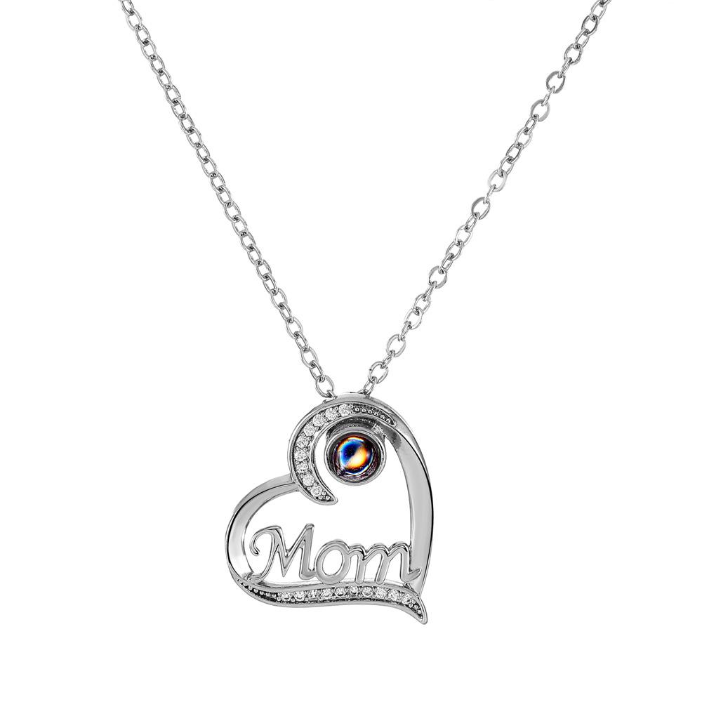 Diamond MOM Letter Heart Shaped Necklace Fashion Personality 1 Language Projection Clavicle Chain Mother's Day Necklace