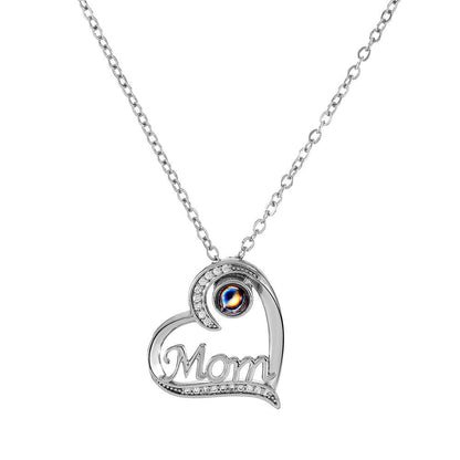 Diamond MOM Letter Heart Shaped Necklace Fashion Personality 1 Language Projection Clavicle Chain Mother's Day Necklace