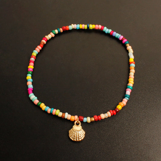 Jewelry hand-threaded color rice bead beach anklet female Hawaiian alloy scallop shell foot decoration