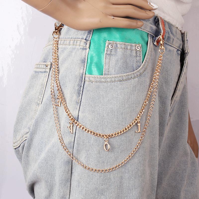 Trend letter pants chain punk waist chain metal double chain belt hanging chain all-match denim with pants chain