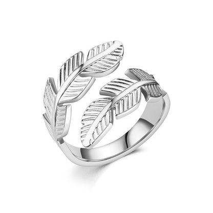 Fashion Feather Ring Open Titanium Steel Ring Angel Wings Hip Hop Stainless Steel Ring Jewelry