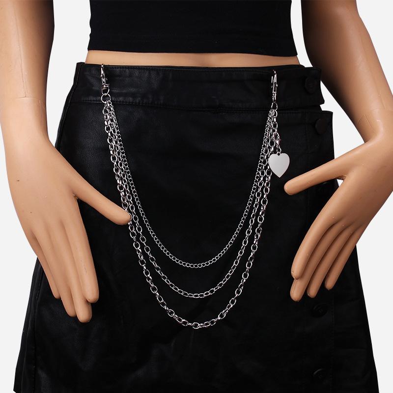 Jewelry personality lobster buckle peach heart pendant pants chain belt female punk multi-layer chain body chain