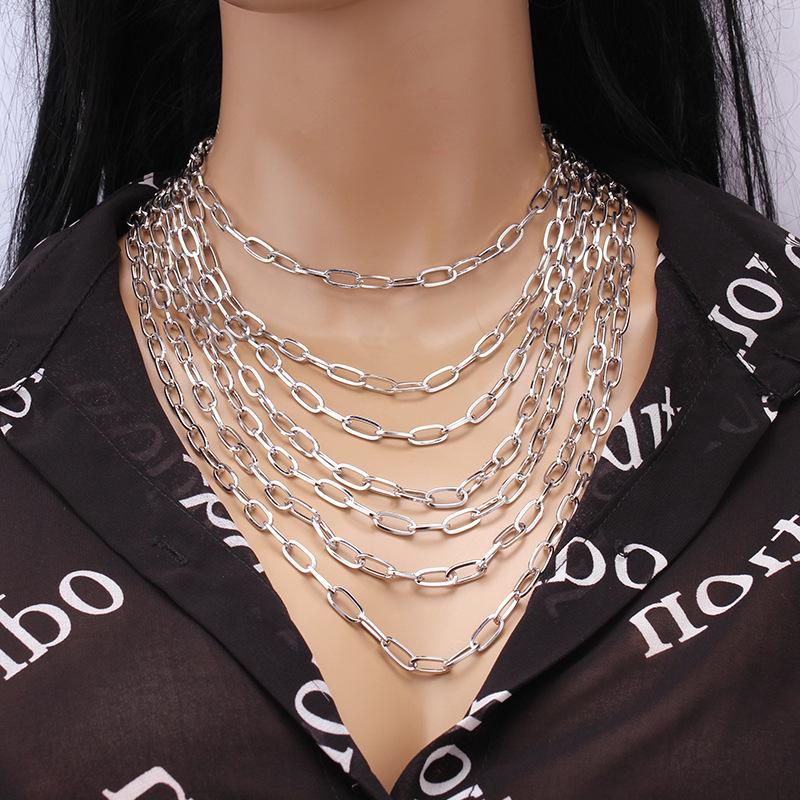 Jewelry hip-hop punk multi-layer chain all-match necklace street trend metal geometric set chain