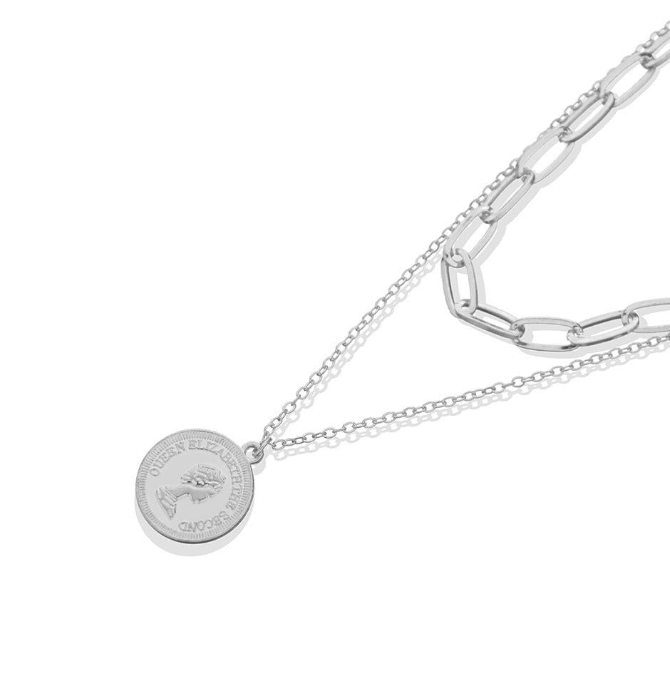 Jewelry Fashion Geometric Chain Double Layer Necklace Female Punk Street Beauty Avatar Round Card Necklace