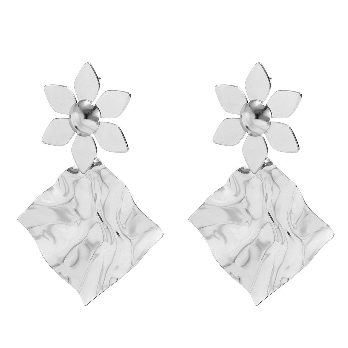 Jewelry cold folds irregular square exaggerated earrings niche geometric personality flower earrings