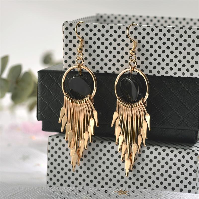 Tassel Geometric Earrings Temperament Net Red Long Round Earrings Elegant Retro Goddess Earrings