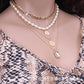 Jewelry Retro Multi-layer Mix and Match Imitation Pearl Necklace Simple Geometric Embossed Necklace Female