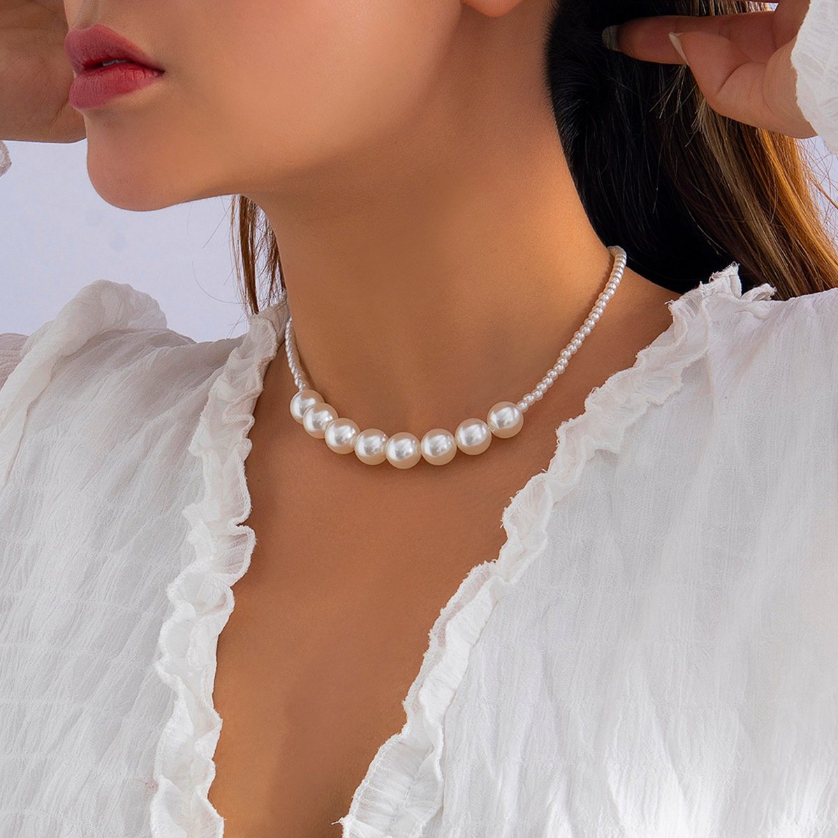 Jewelry Versatile Geometric Single Layer Necklace Simple Temperament Stacked Imitation Pearl Clavicle Necklace Female