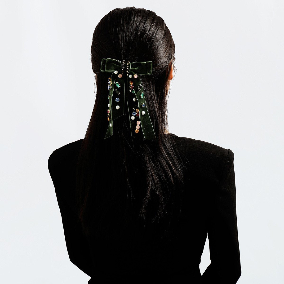 F2791 Hair Decoration Literary Double-layer Bow Hairpin Women's Gold Velvet Versatile Diamond Spring Clip