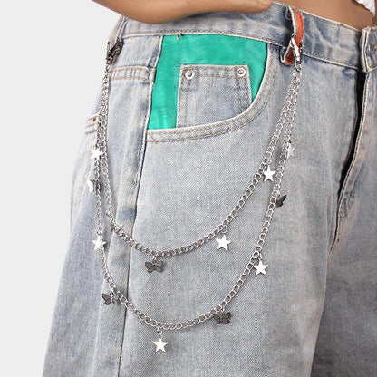 Jewelry popular alloy butterfly body chain female punk exaggerated personality star double waist chain