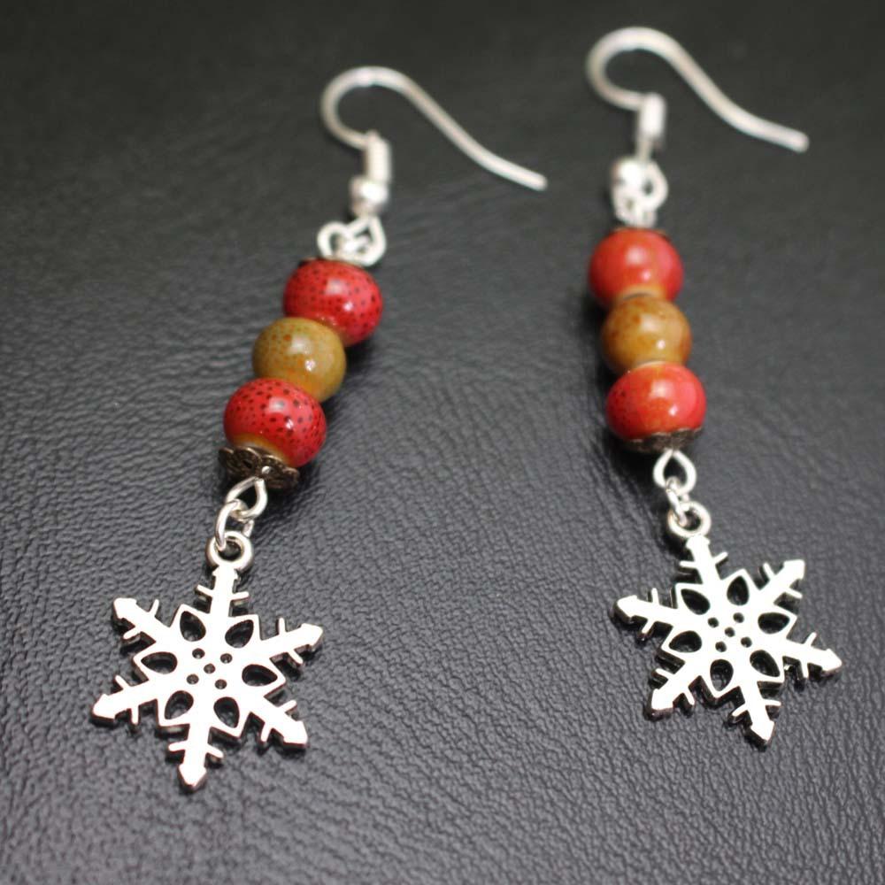 Colorful Spot Beads Alloy Snowflake Earrings Women's Earrings Simple Earrings Jewelry