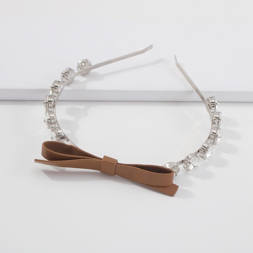 F3445 Glass Diamond Temperament Hair Ornament Bowknot Sweet Fragrance Headband Simple Leather Hairband for Adults