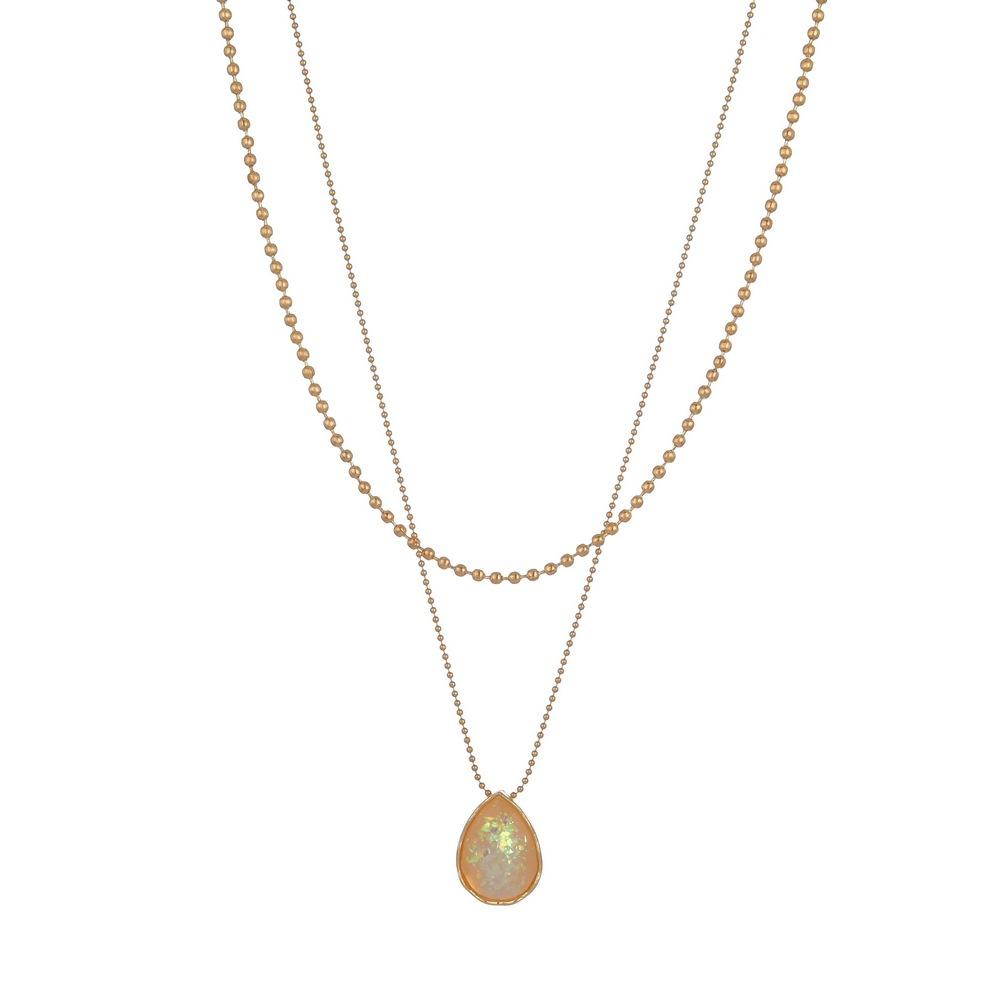 Retro Ins Water Drop Imitation Opal Pendant Necklace Fashion Double Layer Necklace Accessories